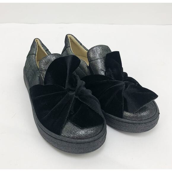 NATURINO Girls Slip On Shoes EU 32 US 1 Black Knotted Velvet Sparkle Flat NWOB - Picture 1 of 10